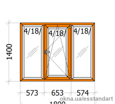 Вікно металопластикове ВікнарOFF Зол.Дуб зов. шир.- 1800, вис,- 1400